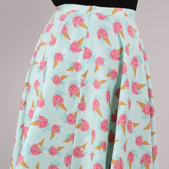Retro Pin-up Vintage Voodoo Vixen Full Midi Skirt Ice Cream Floral Clowncore S - Picture 2 of 13